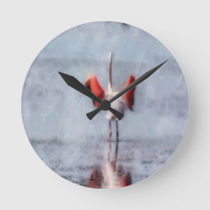 The Pink Flamingo in Watercolor Round Clock