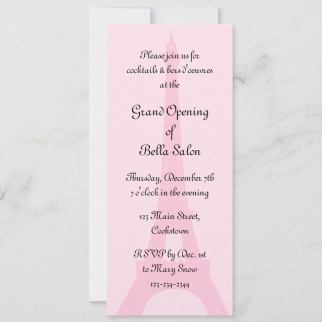 The Pink Grand Opening Pretty Paris Invitation (Front)