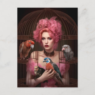 The Pink Haired Lady and Birds Postcard