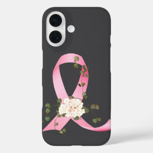 The Pink Ribbon with ivy On Grey iPhone 16 Case