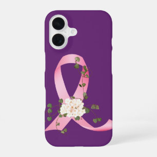 The Pink Ribbon with ivy On Purple iPhone 16 Case