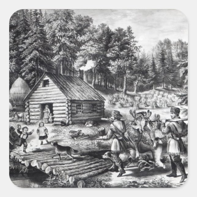 The Pioneer's Home on the Western Frontier Square Sticker (Front)