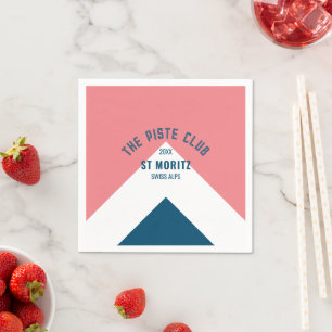 The Piste Club Pink Blue Custom Winter Ski Napkin
