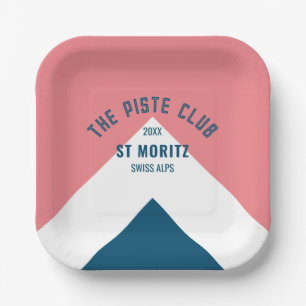 The Piste Club Pink Blue Custom Winter Ski Paper Plate