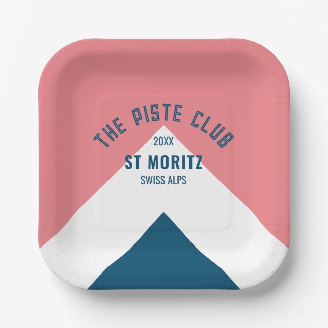 The Piste Club Pink Blue Custom Winter Ski Paper Plate (Front)