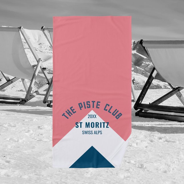 The Piste Club Pink Blue Peak Custom Winter Ski Beach Towel (Creator Uploaded)