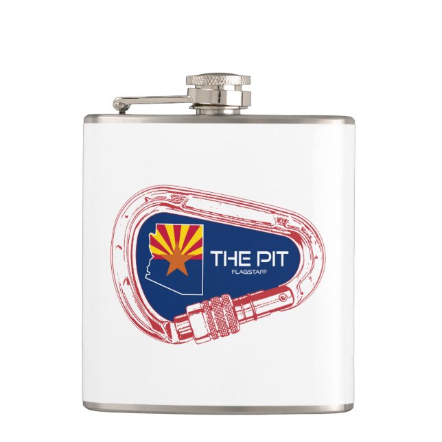 The Pit Flagstaff Arizona Climbing Carabiner Hip Flask (Front)