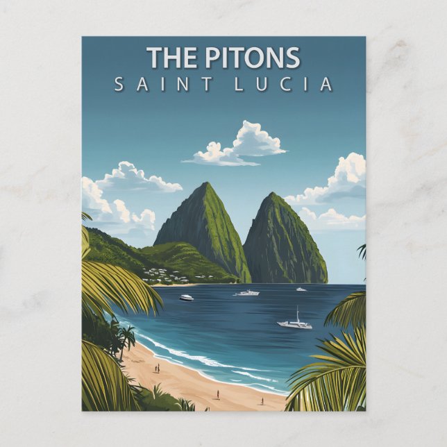 The Pitons Saint Lucia Vintage Travel Postcard (Front)