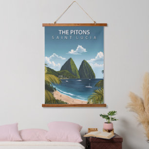 The Pitons – Vintage Travel Poster of Saint Lucia Hanging Tapestry