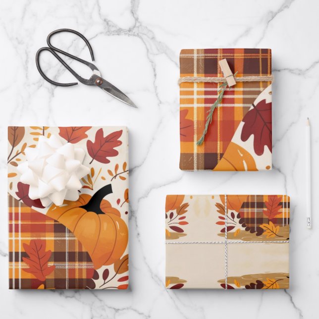 The Plaid Turkey Waltz Wrapping Paper Sheet (Front)