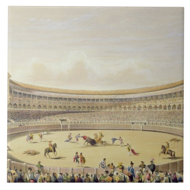 The Plaza de Toros of Madrid, 1865 (colour litho) Tile (Front)