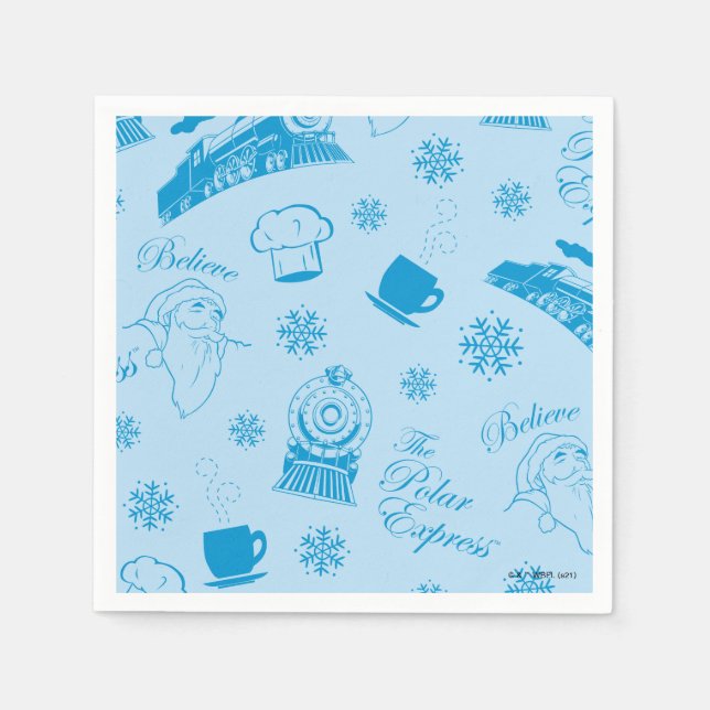 The Polar Express | Blue Holiday Icon Pattern Napkin (Front)