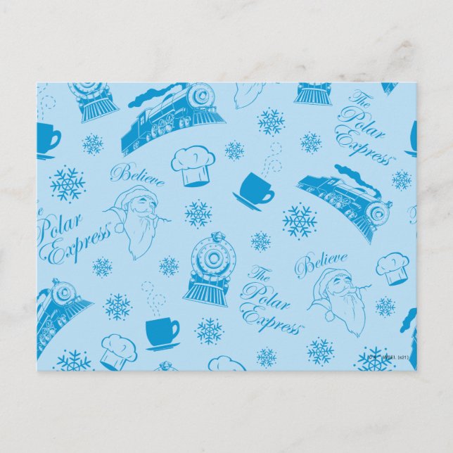 The Polar Express | Blue Holiday Icon Pattern Postcard (Front)