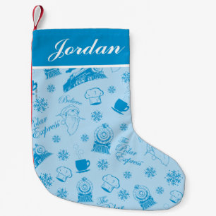 The Polar Express   Blue Holiday Icon Pattern Small Christmas Stocking