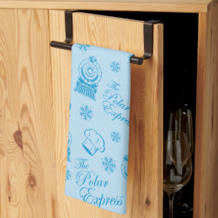 The Polar Express   Blue Holiday Icon Pattern Tea Towel