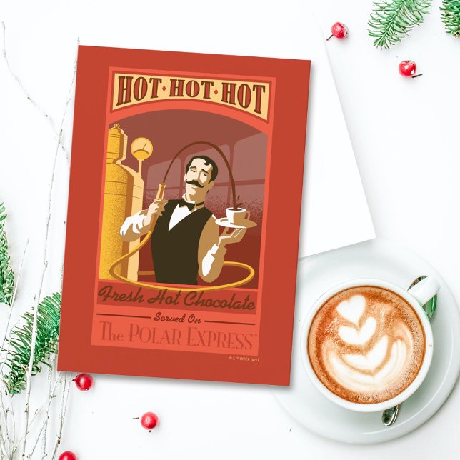 The Polar Express | Hot Chocolate Vintage Art Holiday Card (Card on table)