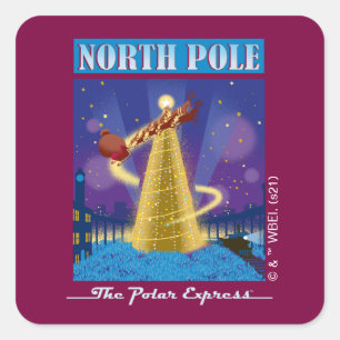 The Polar Express   North Pole Vintage Travel Art Square Sticker
