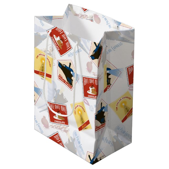 The Polar Express | Retro Sticker Pattern Medium Gift Bag (Front Angled)