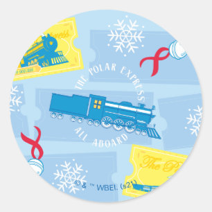 The Polar Express   Retro Train & Ticket Pattern Classic Round Sticker