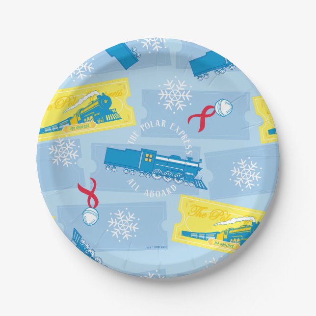 The Polar Express | Retro Train & Ticket Pattern Paper Plate (Front)