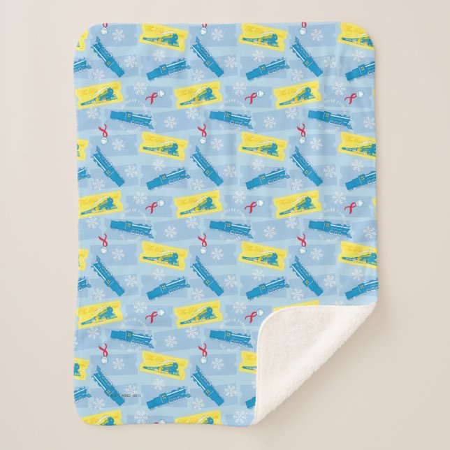 The Polar Express | Retro Train & Ticket Pattern Sherpa Blanket (Front)