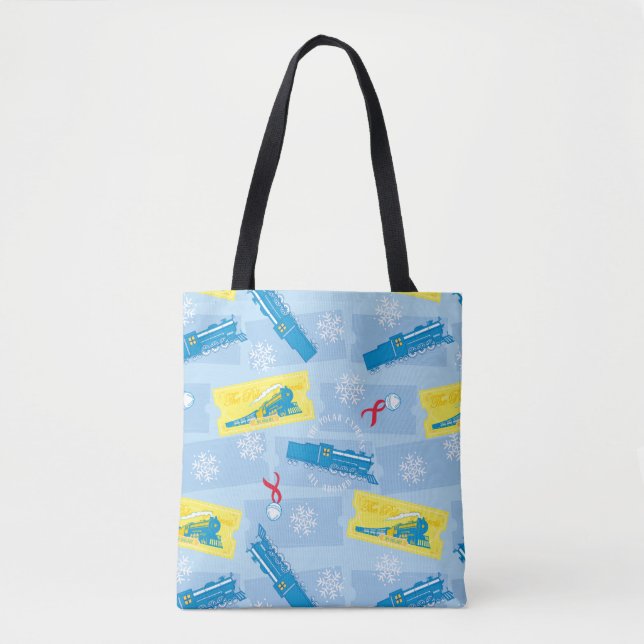 The Polar Express | Retro Train & Ticket Pattern Tote Bag (Front)