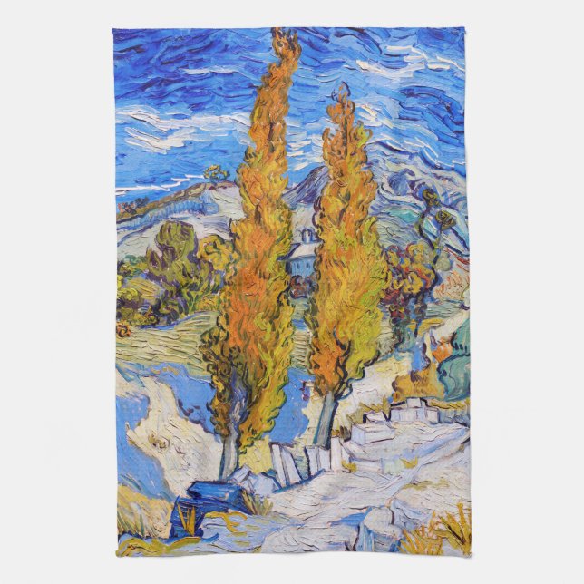 The Poplars at Saint-Rémy, Van Gogh Tea Towel (Vertical)