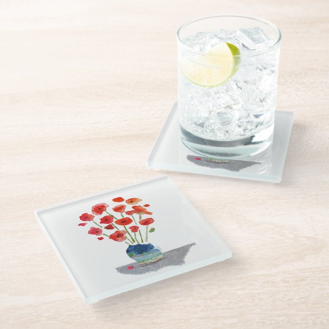 The Poppies Glass Coaster (Angled)