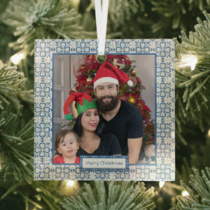 The Portuguese Family photo with tiles frame Glass Tree Decoration