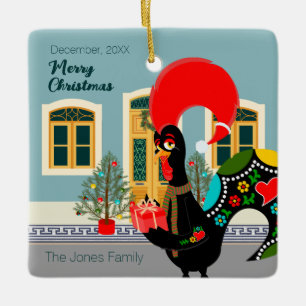 The Portuguese Rooster and Christmas present Ceramic Ornament