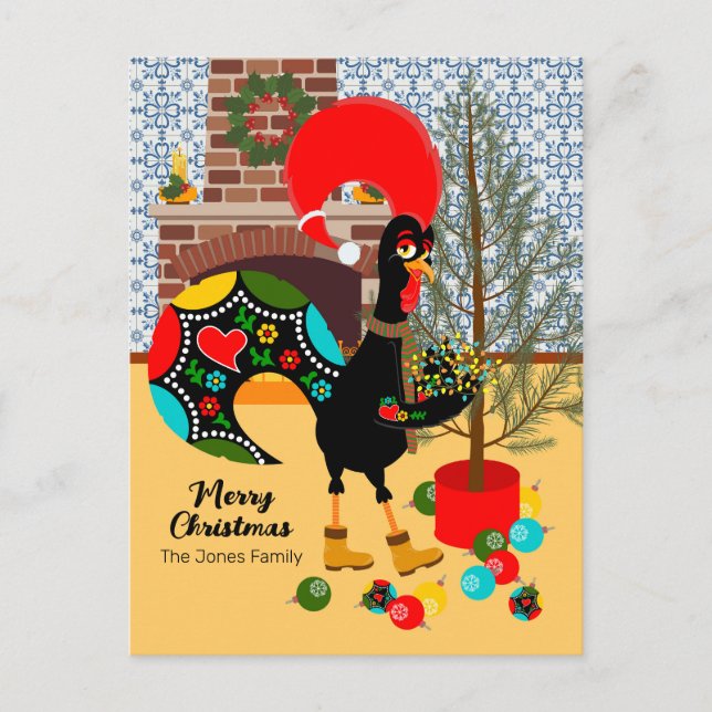 The Portuguese Rooster and the lights of Christmas Postcard (Front)