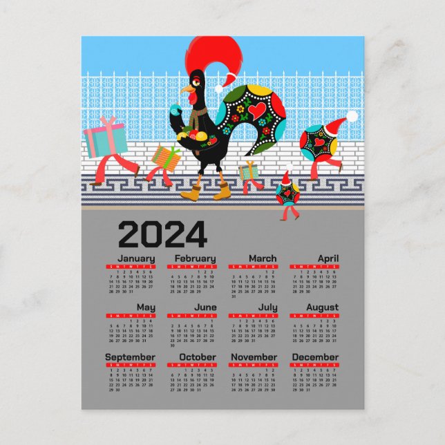The Portuguese Rooster Christmas 2024 Calendar Postcard (Front)