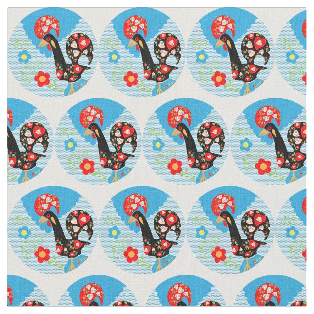 The Portuguese Rooster of Barcelos Fabric (Close Up)
