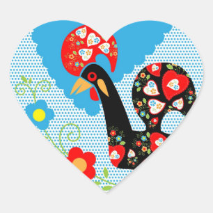 The Portuguese Rooster of Barcelos Heart Sticker