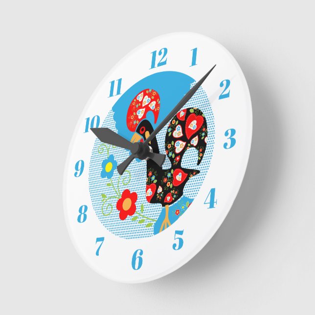 The Portuguese Rooster of Barcelos Round Clock (Angle)