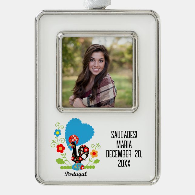 The Portuguese Rooster Silver Plated Framed Ornament (Front)