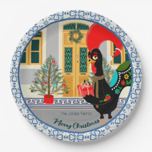 The Portuguese Rooster with a Christmas present Paper Plate