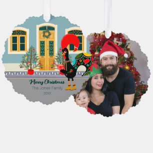 The Portuguese Rooster with a Christmas present  Tree Decoration Card