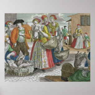 The Poultry Market (coloured engraving) Poster