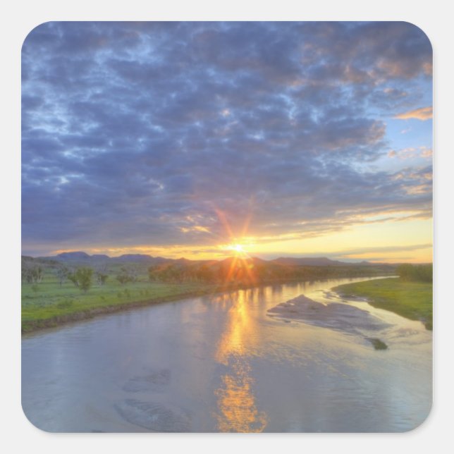The Powder River catches last light in Custer Square Sticker (Front)