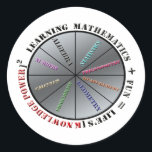 The power of mathematics classic round sticker<br><div class="desc">Illustrates the importance of mathematics together with fun, for knowledge power in life.</div>
