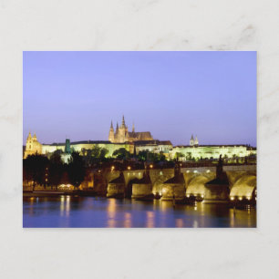 The Prague Castle and the Charles Bridge at Dusk Postcard