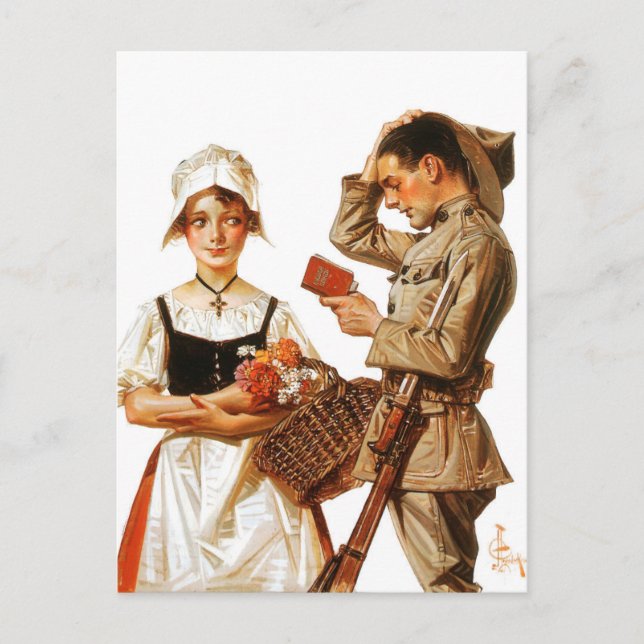 The Pretty French Woman and Nervous Soldier Postcard (Front)