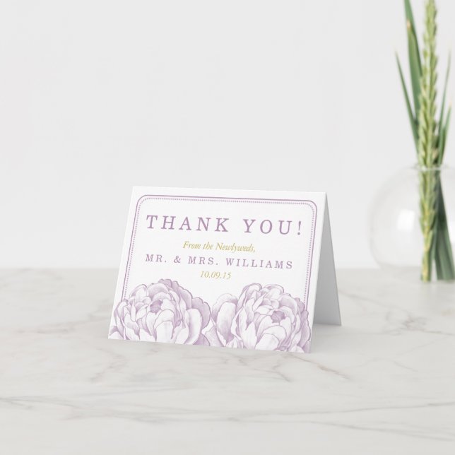 The Pretty Peony Floral Wedding Collection Thank You Card (Front)