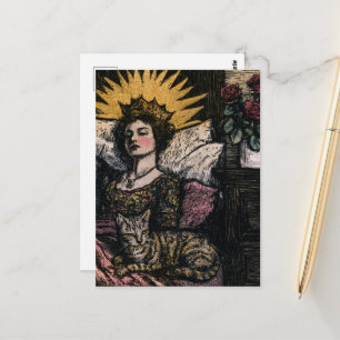 The Pretty Sleepy Queen and her Cat Postcard
