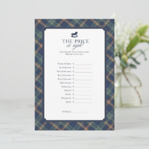 The Price Is Right Baby Shower Game Navy Plaid Advice Card