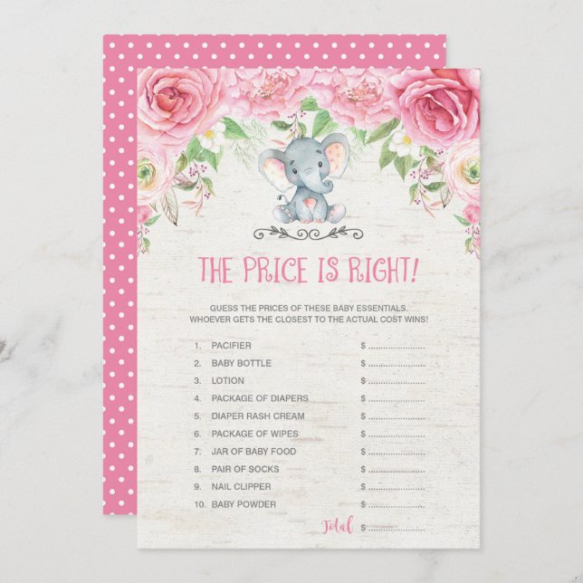 The Price is Right Pink Elephant Baby Shower Game Invitation (Front/Back)