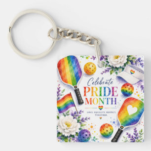 The Pride Pickleball Rainbow themed Key Ring