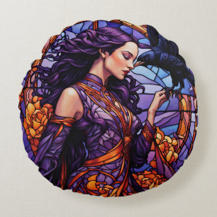 The Princess and the Raven Round Cushion