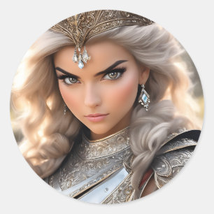 The princess in armour is a beautiful sight. She l Classic Round Sticker